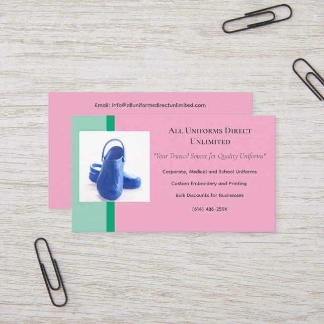 Light Pink Green Blue Medical Clogs Uniform  Business Card (Front/Back In Situ)