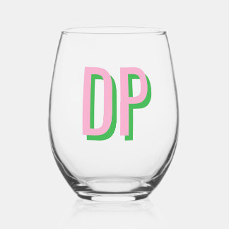 Light Pink + Green Bridesmaid Stemless Wine Glass