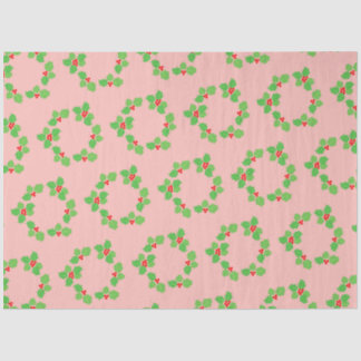 Light Pink Green Red Holly Vintage Christmas Tissue Paper