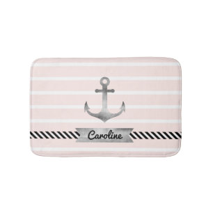 Light Pink Grey Anchor Personalized Bath Mat
