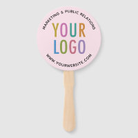 Light Pink Hand Fans on Stick Custom Logo Round