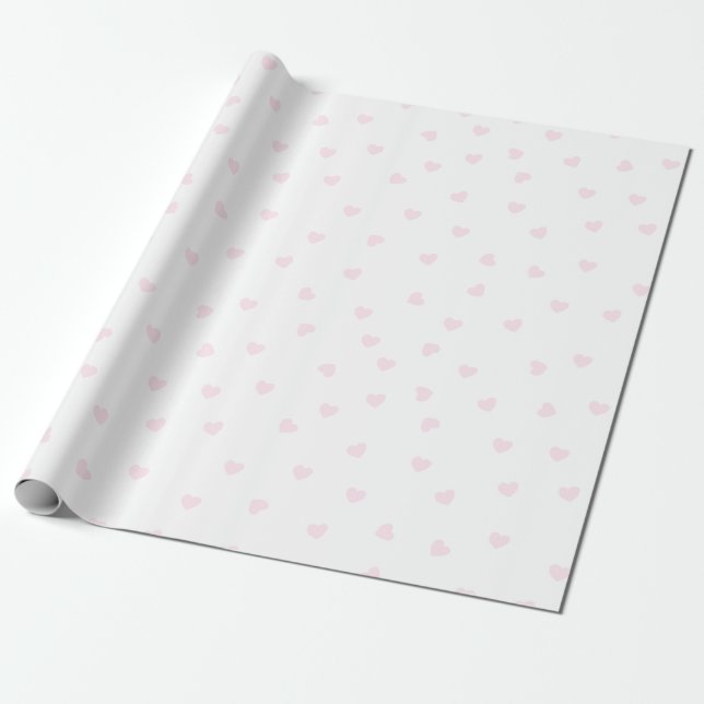 Light Pink Heart Pattern on White Wrapping Paper (Unrolled)