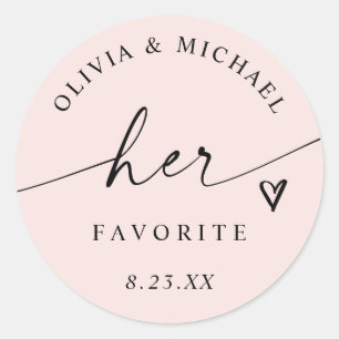 Light Pink Her Favorite Script Wedding Treat Bag Classic Round Sticker