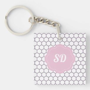 Light Pink Honeycomb Custom Monogram Keychain