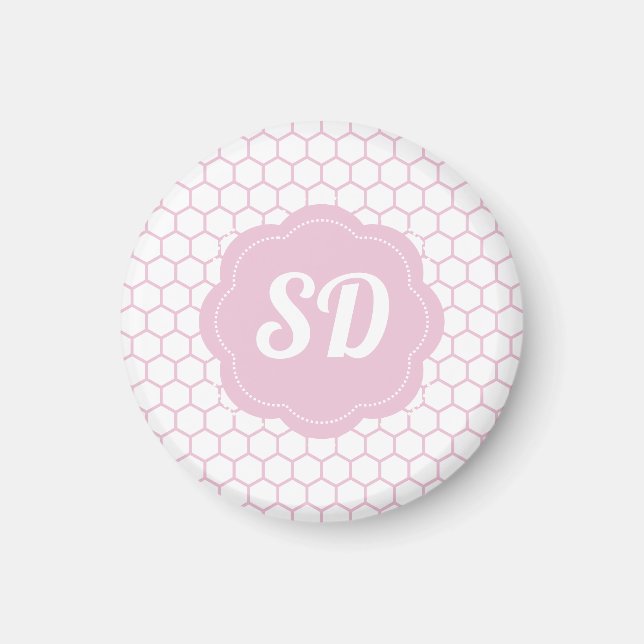 Light Pink Honeycomb Custom Monogram Magnet (Front)