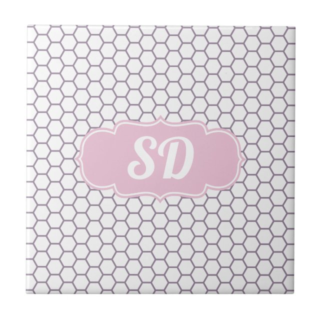 Light Pink Honeycomb Custom Monogram Tile (Front)