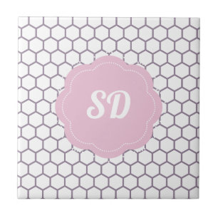 Light Pink Honeycomb Hexagon Custom Monogram Tile