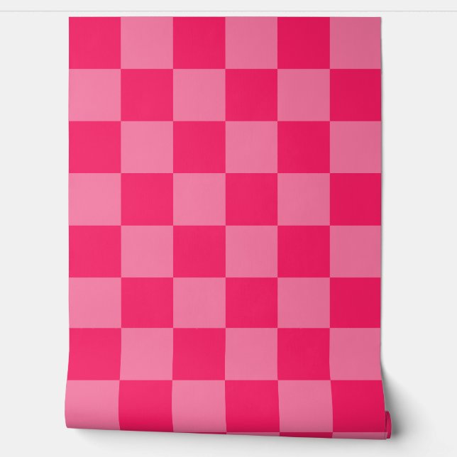 Light Pink Hot Pink Chequered Pattern  Wallpaper (Unrolling)
