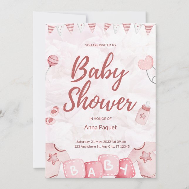 Light Pink Illustrative Watercolor Childish Modern Invitation (Front)