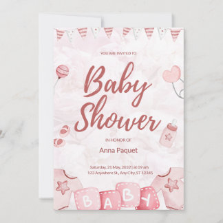 Light Pink Illustrative Watercolor Childish Modern Invitation