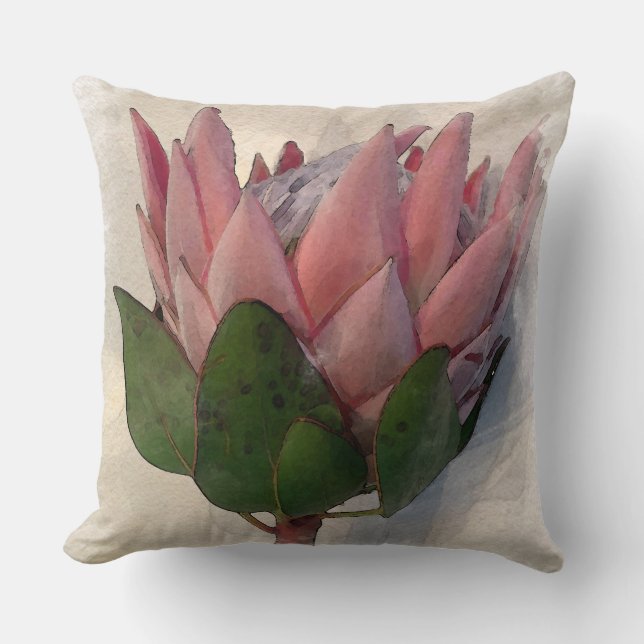 Light Pink King Protea watercolor paper Pillow (Front)
