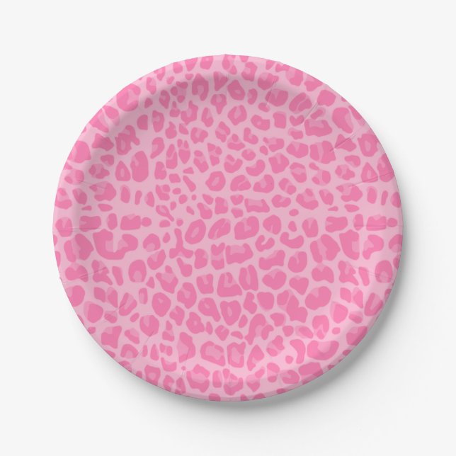 Light pink leopard print pattern paper plate (Front)