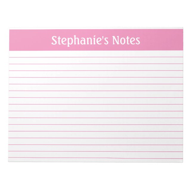 Light Pink Lined 11 x 8.5 Landscape Personalized Notepad (Front)
