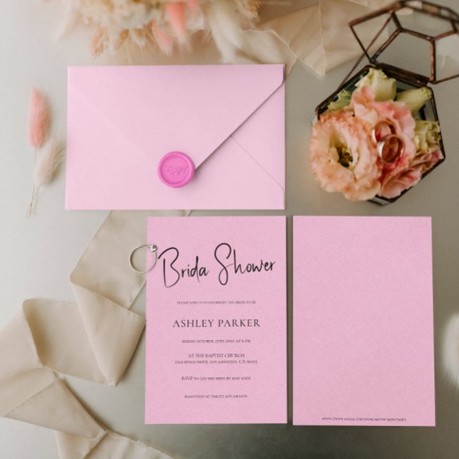 Light Pink Linen Simple Black Script Bridal Shower Invitation (Creator Uploaded)