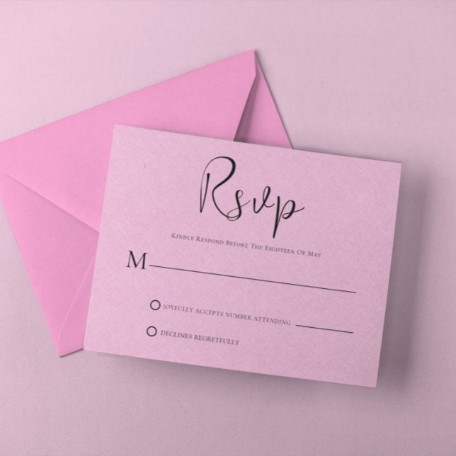 Light Pink Linen Simple Black Script RSVP Card (Creator Uploaded)