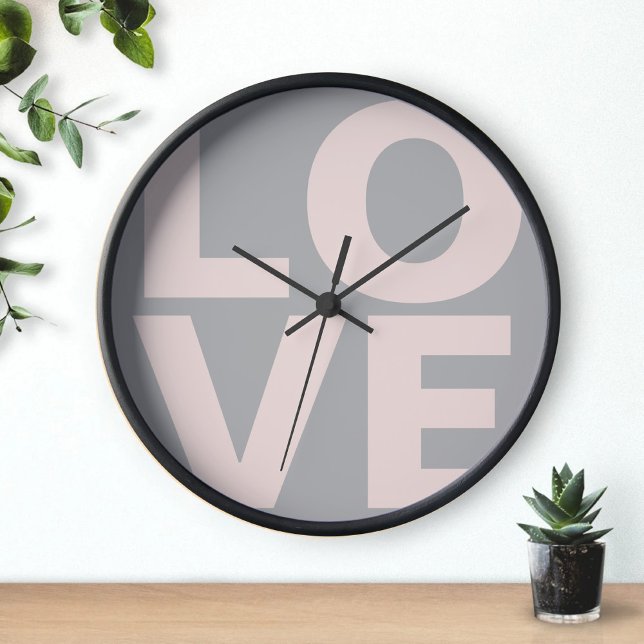 Light Pink Love Letters Typography Grey Background Clock (Creator Uploaded)