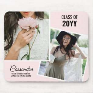 Light Pink Minimalist Two Photo Graduate Mouse Pad