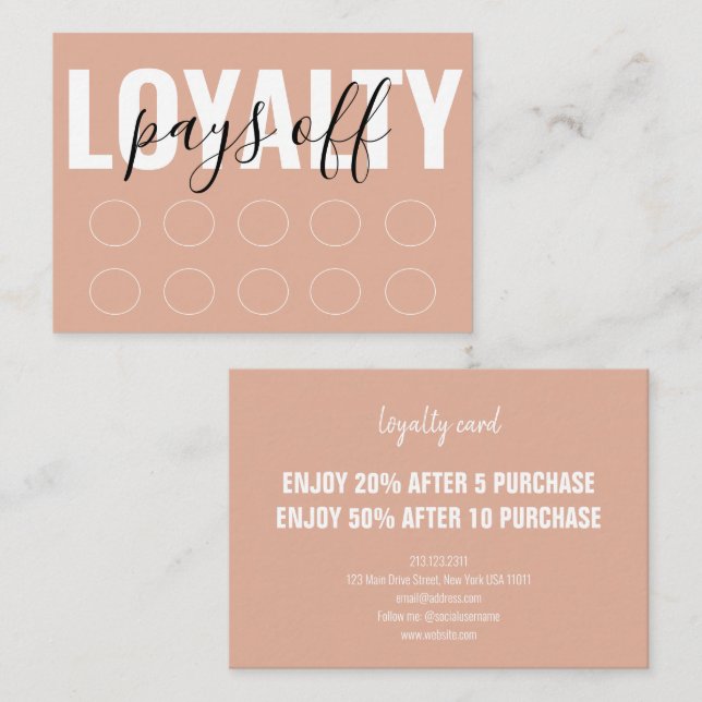 Light Pink Modern Minimalist Punch Script Loyalty Card (Front/Back)