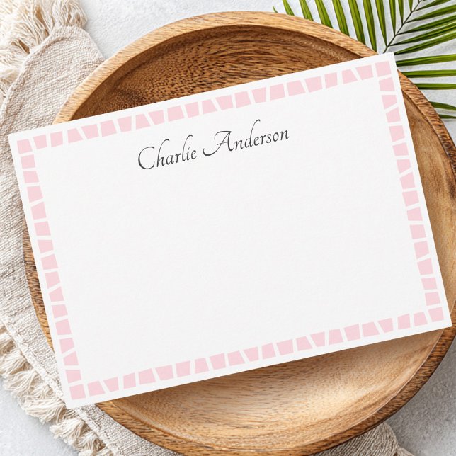 Light pink mosaic border name white card (Light pink mosaic border name white note card)