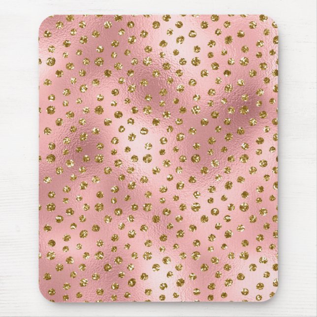 Light Pink Ombre & Gold Glam Glitter Polka Dots Mouse Pad (Front)
