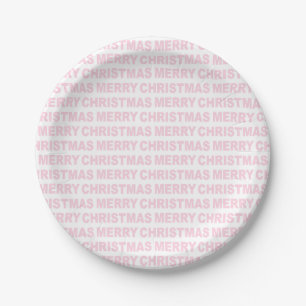 Light Pink on White Christmas Typography Paper Plate