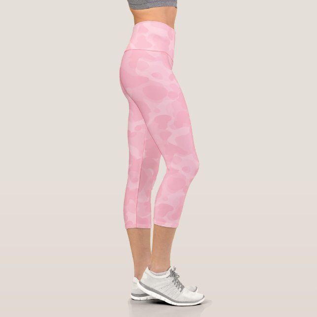 Light Pink Pastel Classic Camo Camouflage Pattern Capri Leggings (Right)