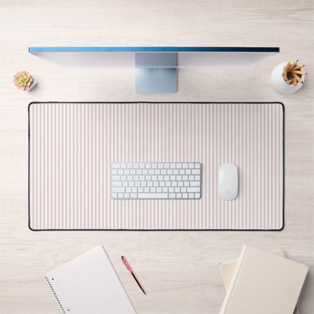 Light pink, pastel pink, stripes desk mat (Office 1)
