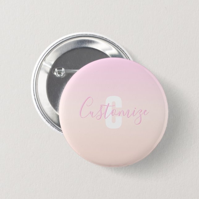 Light Pink & Peach Gradient Ombre Name & Monogram  2 Inch Round Button (Front & Back)
