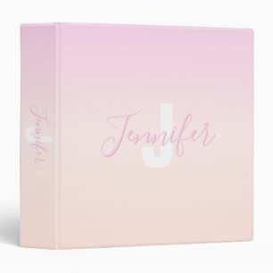 Light Pink & Peach Gradient Ombre Name & Monogram  Binder