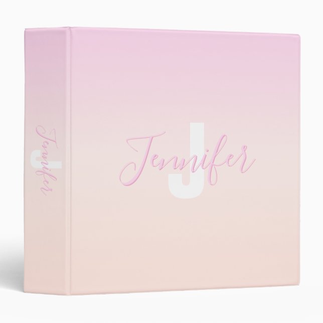 Light Pink & Peach Gradient Ombre Name & Monogram  Binder (Front/Spine)