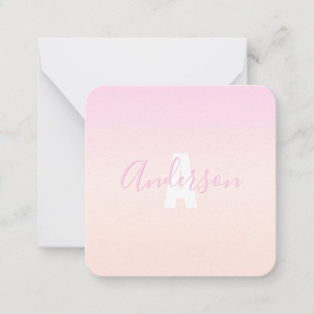 Light Pink & Peach Gradient Ombre Name & Monogram  Card (Front)