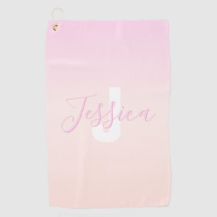 Light Pink & Peach Gradient Ombre Name & Monogram  Golf Towel