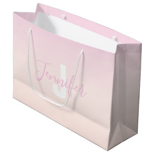 Light Pink & Peach Gradient Ombre Name & Monogram Large Gift Bag