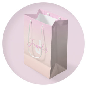 Light Pink & Peach Gradient Ombre Name & Monogram Medium Gift Bag