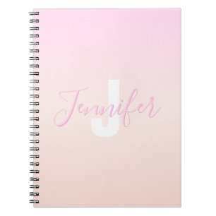 Light Pink & Peach Gradient Ombre Name & Monogram  Notebook