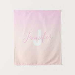 Light Pink & Peach Gradient Ombre Name & Monogram Tapestry