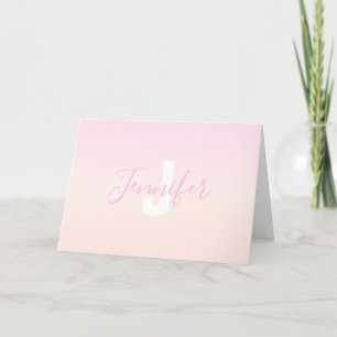 Light Pink & Peach Gradient Ombre Name & Monogram  Thank You Card