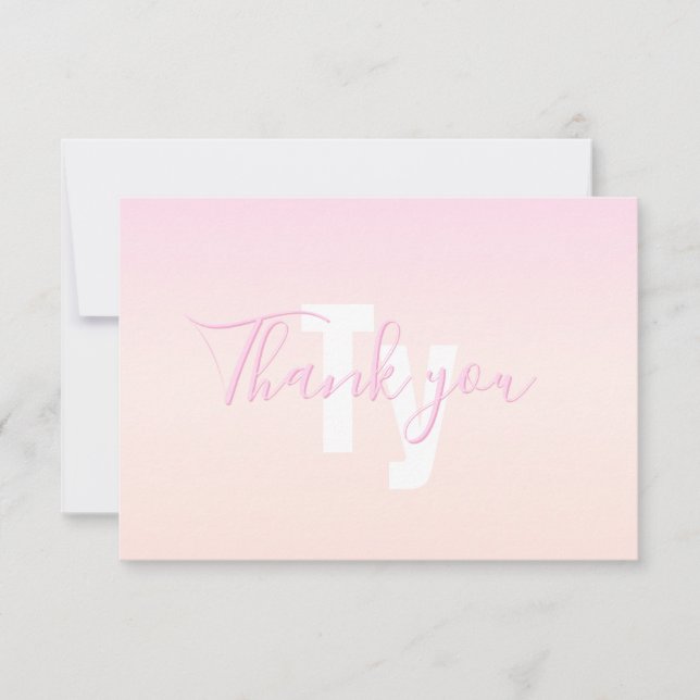 Light Pink & Peach Gradient Ombre Name & Monogram  Thank You Card (Front)