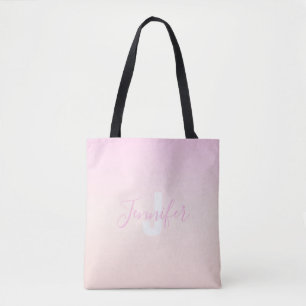 Light Pink & Peach Gradient Ombre Name & Monogram  Tote Bag