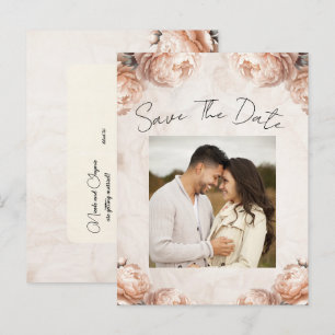 Light Pink Peony Flowers Vintage Save the Date Announcement Postcard