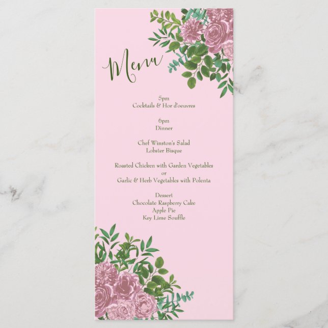 Light Pink Peony & Rose Floral Wedding Menu (Front)