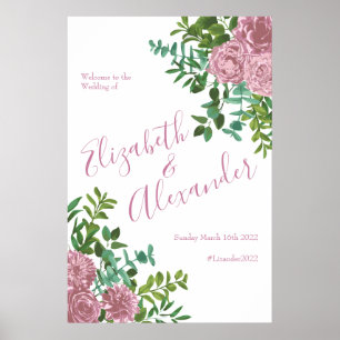Light Pink Peony & Rose Floral Wedding Poster