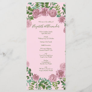 Light Pink Peony & Rose Floral Wedding Programs