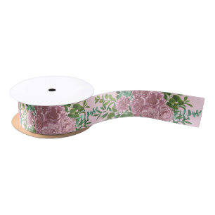 Light Pink Peony & Rose Floral Wedding Satin Ribbon