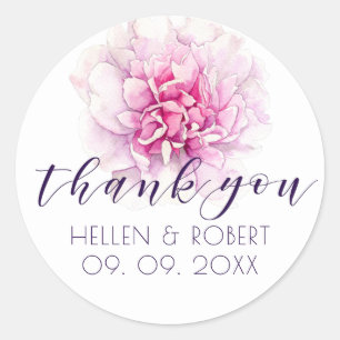Light pink peony & thank you typography classic round sticker