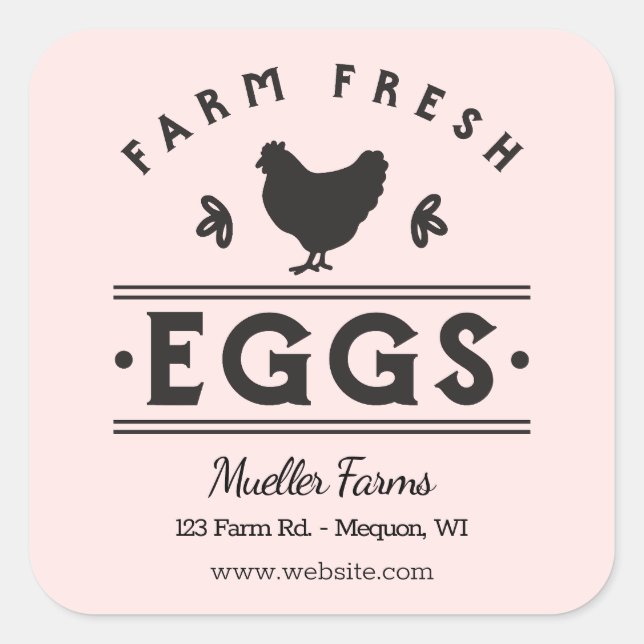 Light Pink Personalized Farm Fresh Eggs Square Sticker (Front)