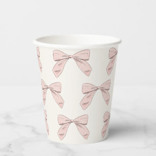 Light Pink Plaid Bow Elegant Girl Baby Shower Paper Cups