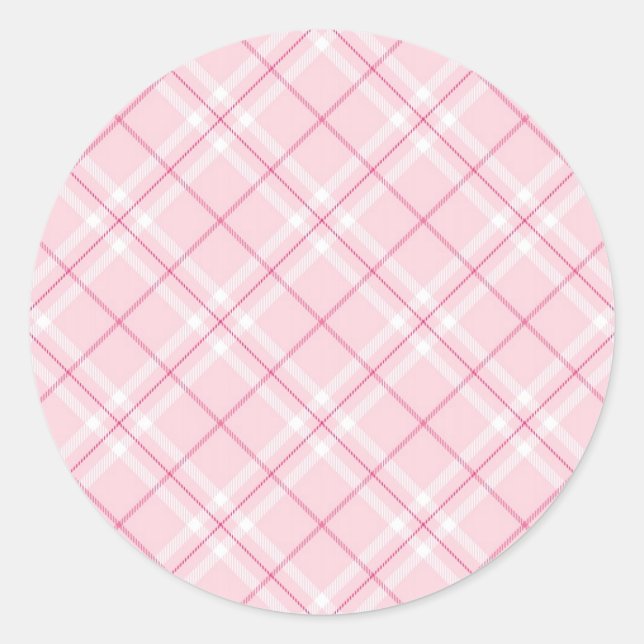 Light Pink Plaid Classic Round Sticker (Front)