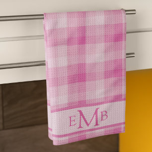 Light Pink Plaid Custom Monogram Initials Ladies Kitchen Towel