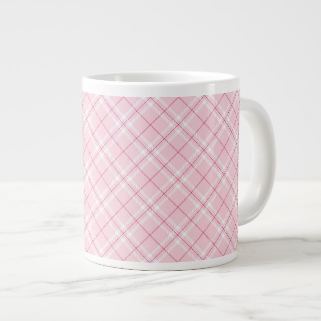 Light Pink Plaid Large Coffee Mug (Front Right)